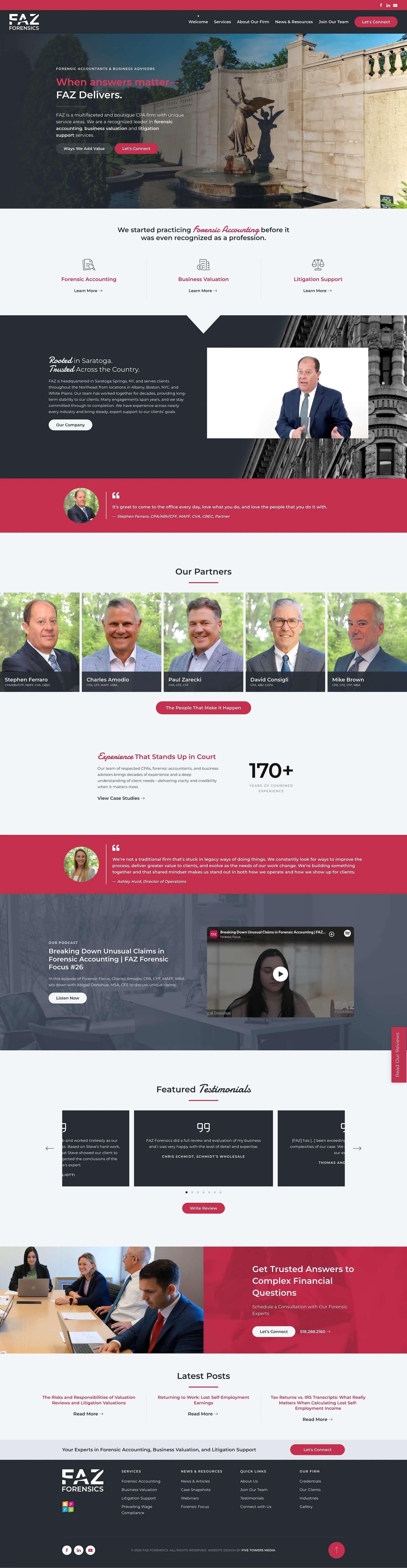 FAZ Forensics website — designed and built by Five Towers Media