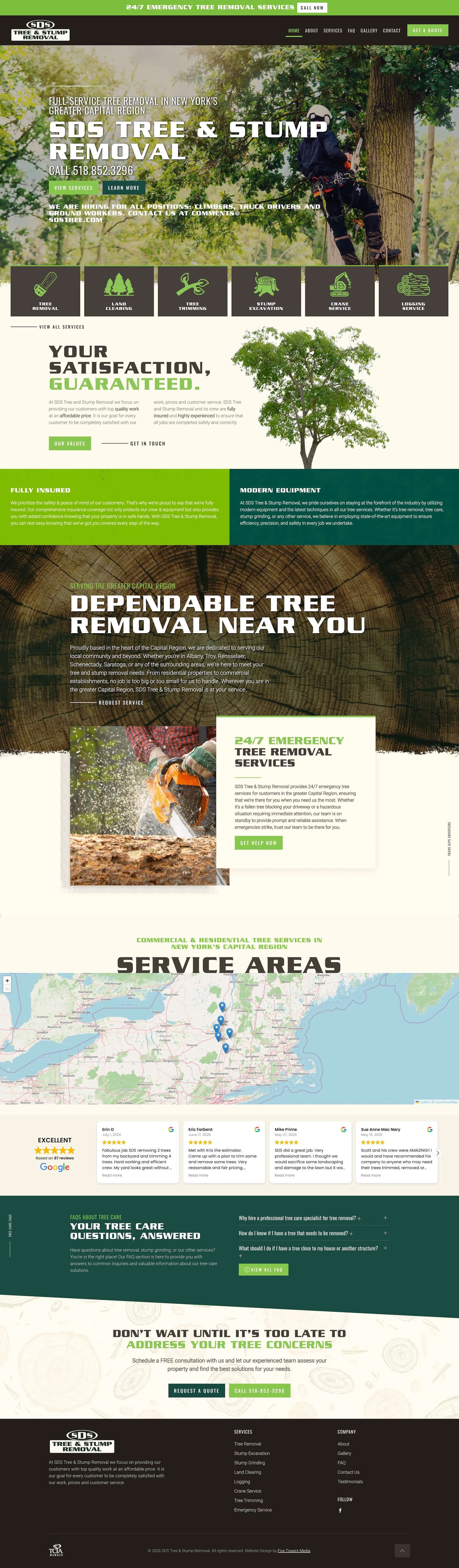 SDS Tree & Stump Removal website — designed and built by Five Towers Media
